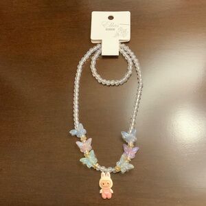 Ellas Kids Necklace with Pink Charm and Colorful Butterflies